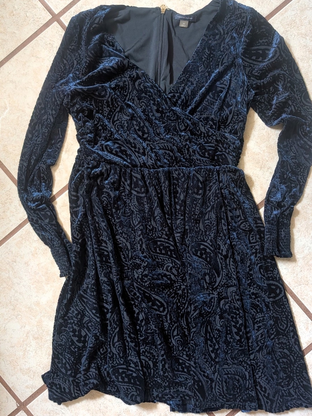 Tommy Hilfiger Navy Velvet Paisley Wrap Dress